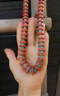 Native American Long 34 Inch Vintage Apple Coral Turquoise Disc Bead Necklace