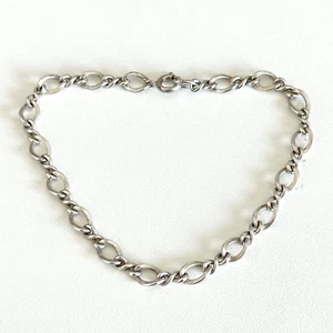 Brazalete de eslabones de cadena ovalados abiertos de plata de ley 925 vintage de 7,75" - Imagen 1 de 8
