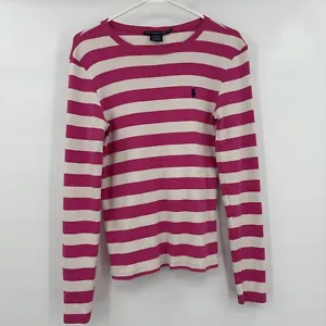 Ralph Lauren Sport Large, Striped T-shirt Women's Top, Large, Fuchsia And White - Picture 1 of 6
