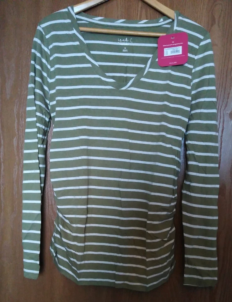 Ingrid & Isabel Maternity Olive White Stripe Size XXL Shirred Sides