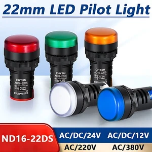22mm Techna LED Pilot Light Indicator Panel Mount AC/DC 12V 24V 220V 380V - Picture 1 of 12