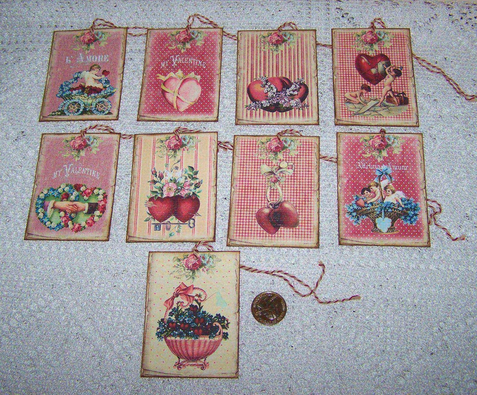9~Valentine's Day~Vintage~Ephemera~Fussy Cut~Linen Cardstock~Gift~Hang~Tags - Image 1 of 1