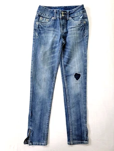 Justice Premium Jeans Sz 10S 10 Slim S Blue Pant Pocket Distressed Medium Girls - Picture 1 of 11