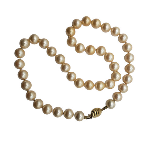 OFF WHITE Collana girocollo vintage firmata MARVELLA annodata a mano bianco sporco perle finte 15"