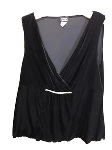 MSK Woman 18/20 V Neck Velvet black sleeveless Top Gold Accent - Picture 1 of 8