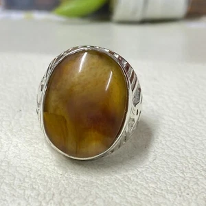 925 sterling Silver Ring yemen Agate Aqeeq 12 US 17g 22x16mm Gemstone Ring - Picture 1 of 10