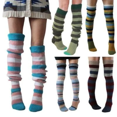 Vintage Striped Winter Knitted Socks Thigh High Over Knee Boot Sock Soft Warm - Image 1 of 4