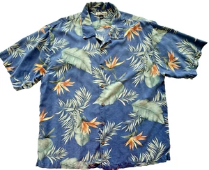 Tommy Bahama Herren XL 100% Seide Camp Blau Hemd Blumen Wedel Tropical Orange - Bild 1 von 16