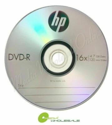 25 HP Blank 16X Logo Branded DVD-R DVD 4.7GB Media Disc in Paper Sleeve - Image 1 of 3