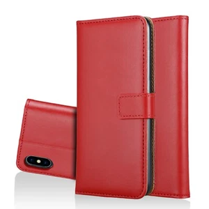 Wallet Case Genuine Split Echt Leder Tasche Hülle Rot für Apple iPhone XS Max - Bild 1 von 12