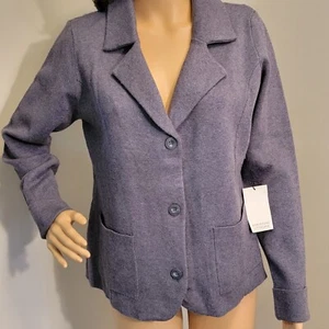 NEW ADRIENNE VITTADINI Gray Notched Lapel Warm Knit Sweater Blazer Women Size L - Picture 1 of 15
