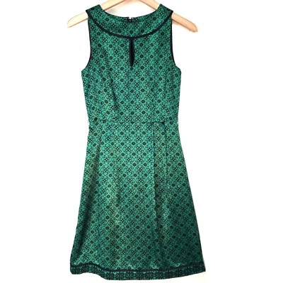 Antonio Melani Dress SIze 2 Green Black Silk Satin Sleeveless - Image 1 of 4