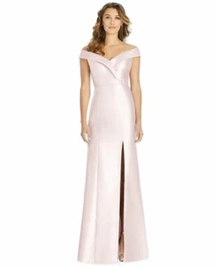 Alfred Sung Gown 12 Pink Blush Off Shoulder Cuff A Line Trumpet Front Slit New - Picture 1 of 12