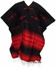 TRIBAL SERAPE Mexican PONCHO - Black Red - ONE SIZE FITS ALL Blanket Gaban