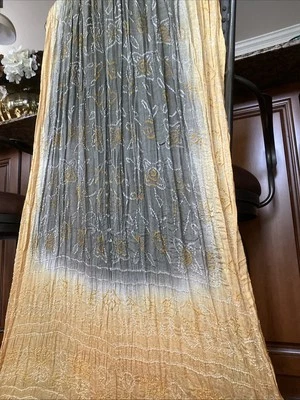 Vintage Sheer Silk Scarf Boho Hand Dye Artsy Bandhani Resist-Dye Green Yellow - Image 1 of 4