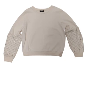 Express White Cream Pearl Rhinestone Sleeve Crew Neck Sweatshirt Size M *READ - Picture 1 of 13