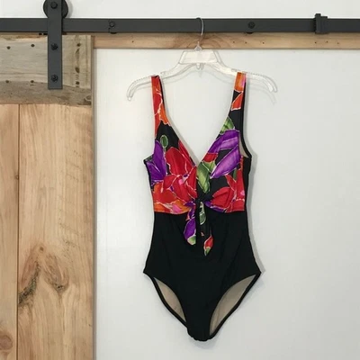 Traje de baño vintage años 80 floral corte alto corbata delantera L 12 Foto 1 de 4