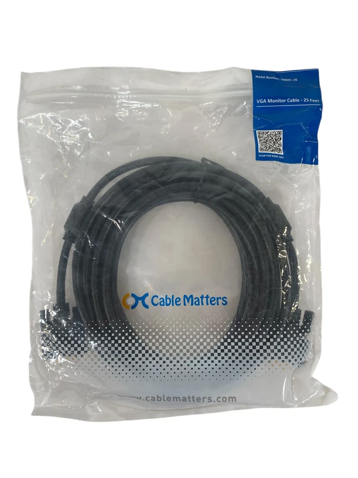 Cable Matters 108001-25 VGA Monitor Cable HD15 Male to HD15 Male - 25ft **New** - Image 1 of 2