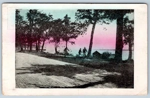 1920 BICYCLES ALONG THE LAKE SHORE DERTOIT MICHIGAN HAND-COLORED POSTCARD - Picture 1 of 2
