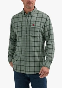 NWT* Wrangler Mens Riggs Workwear Long Sleeve Button Down Shirt Large Plaid Gree - Picture 1 of 4