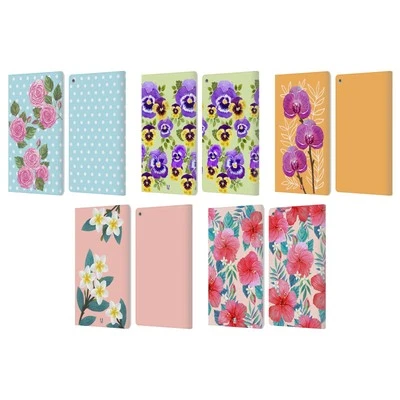 HEAD CASE DESIGNS WATERCOLOUR FLOWERS 2 LEATHER BOOK WALLET CASE FOR AMAZON FIRE - Image 1 of 4