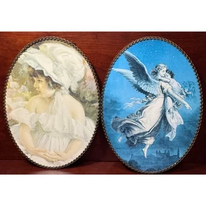 "Juego de 2 cubiertas de humos victorianas ovaladas vintage impresiones enmarcadas colgador de cadena 11"" x 8""" - Imagen 1 de 7