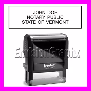 Custom Official NOTARY PUBLIC VERMONT Self Inking Rubber Stamp T4913 black - Picture 1 of 6