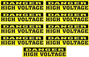 LOT OF 9 GLOSSY STICKERS, DANGER HIGH VOLTAGE, FOR INDOOR OR OUTDOOR USE - Bild 1 von 1