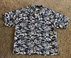 Big Dogs Size 3XL Hawaiian Shirt Tropical Vintage Race Car Print Aloha Navy Blue - Picture 1 of 9