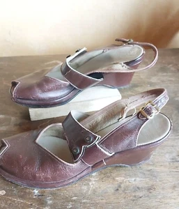 Brown 1930s 1940s Wedge Lace Up Heels Sz 5.5 Sandals - Picture 1 of 6