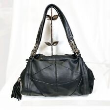 B Makowski Black Leather Alicia Shopper Handbag Purse Tote w/ Silver - NEW