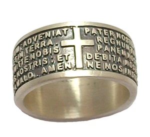Herren Damen Ring 925 Silber VATER UNSER religiöser Glaube Lateinisches Gebet - Bild 1 von 9