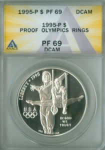 1995-P Olympics Rings Silver Dollar ANACS PF 69 DCAM FREE S/H (2026088) - Picture 1 of 4