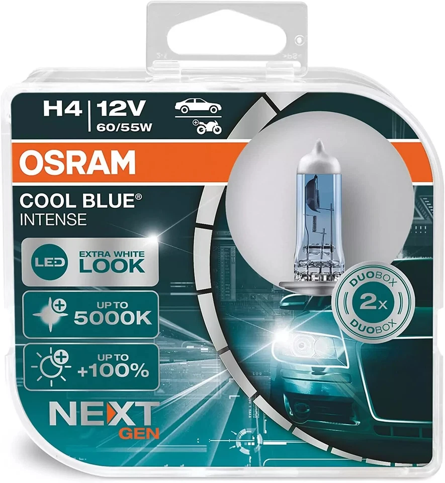 OSRAM COOL BLUE INTENSE H4 UPGRADE 5000K 64193CBN-HCB, 12V 60/55W P43t 2 BULBS - Image 1 of 1