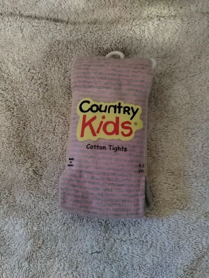 Country Kids Cotton Footless Tights Size 3-5 Years Old Silver Gray Pink Striped - Image 1 of 3