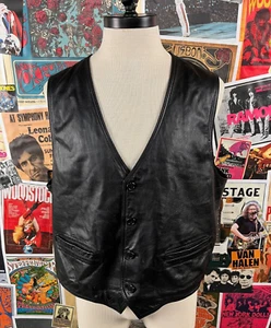 Chaleco chaleco vintage años 90 para hombre de cuero negro con dos bolsillos 46 pecho XL-2XL - Imagen 1 de 11