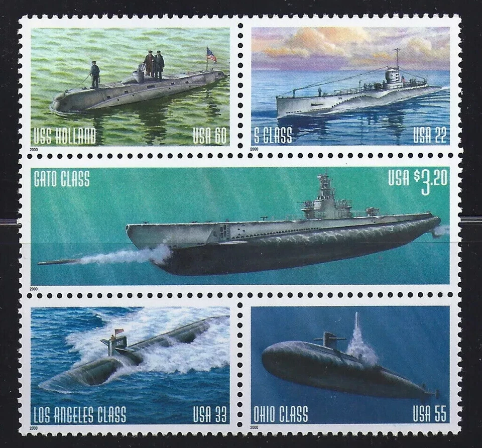 US  # 3373-77  Navy Submarines 2000, pane of 5, MNH - Image 1 of 1