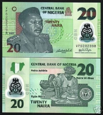 NIGERIA 20 NIARA P-34 2007 x 100 Pcs Lot BUNDLE HORSE POLYMER 7 DIGIT# UNC NOTE - Image 1 of 2