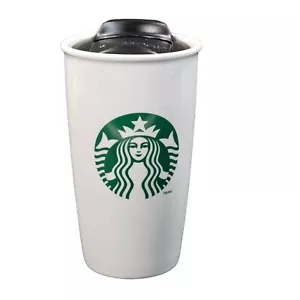 Starbucks Ceramic Tumbler Coffee Mug Cup with Lid 12 Oz 2011 Green Mermaid Logo - Picture 1 of 14