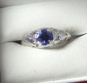 0,60 quilates. Anillo redondo de filigrana de tanzanita azul/púrpura plata esterlina tamaño libre - Imagen 1 de 6