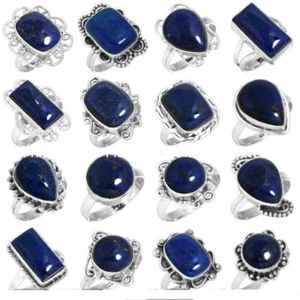 WOW Lapis Lazuli Gemstone 925 Sterling Silver Plated Wholesale Lot Rings Jewelry - Picture 1 of 3