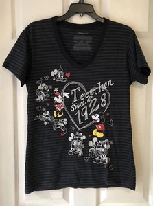 Camiseta Disney Mickey Minnie Mouse Rayas Negra Manga Corta Gráfica XS - Imagen 1 de 7