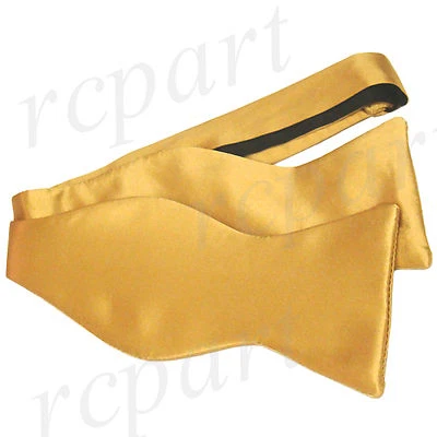 New in box men's self tie free style bow tie solid color 100% silk formal gold - Image 1 of 2