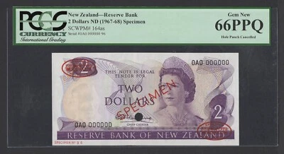 New Zealand 2 Dollars ND(1967-68) P164as "Specimen" Uncirculated Grade 66 - Image 1 of 2