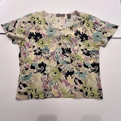 KATE HILL шелковая смесь свитер женщин короткий рукав цветочный декольте пастель большой - Изображение 1 из 4