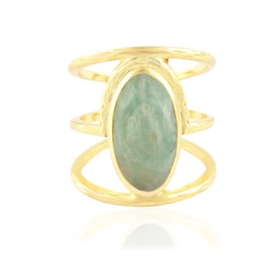 Anillo ajustable de tres capas único enchapado en oro amazonita natural ovalado para mujer Foto 1 de 3