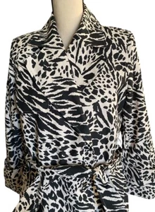 Sergio Hudson Animal Print Button Up Trench Coat Women’s S Black Tan Cheetah - Picture 1 of 9