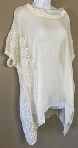 Top BIYA Johnny Was in garza oversize ricamato 100% seta avorio Lagenlook taglia S - Foto 1 di 10