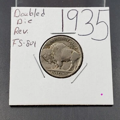 1935 Buffalo 5c Indian Nickel Double Die Reverse Variety FS-801 VF Very Fine - Image 1 of 4