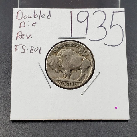 1935 Buffalo 5c Indian Nickel Double Die Reverse Variety FS-801 VF Very Fine Cover